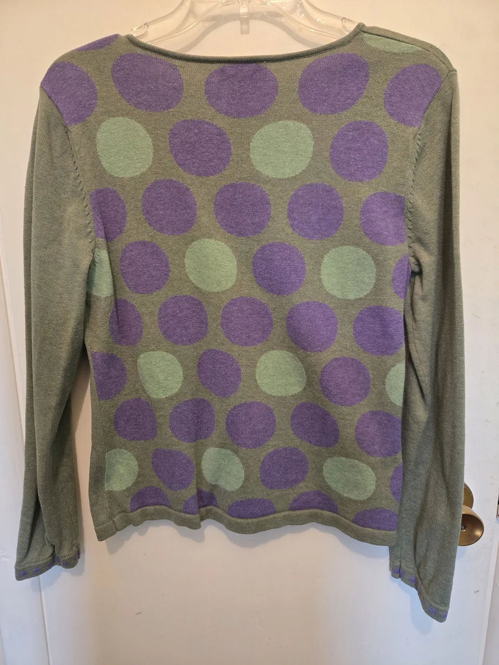 Talbots Long Sleeve Polka Dot Sweater - Sage Green & Lavender